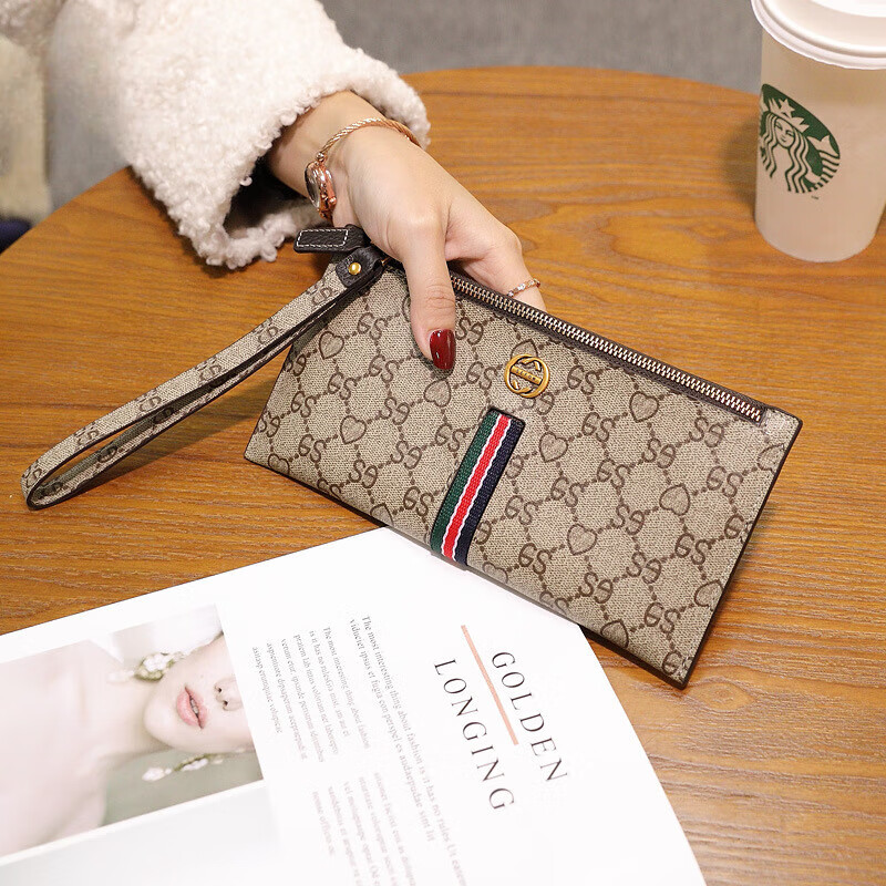 CALCULAT&KEEN Multifunctional Long Men's and Women's 2025 New Universal Wallet Zipper Business Clutch Thin Multi-Card Slot Wallet Trendy Apricot