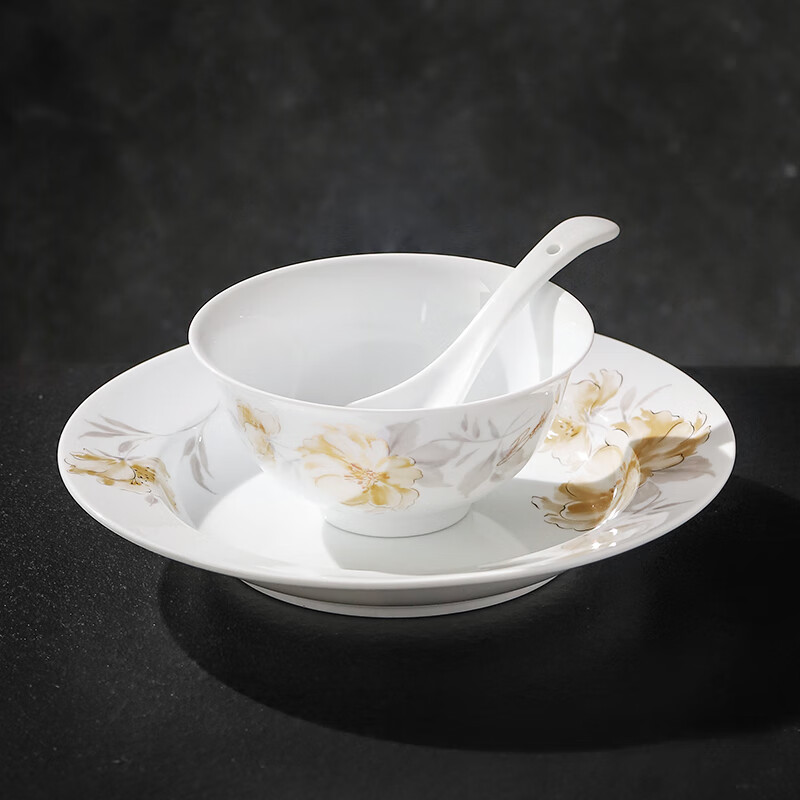 Jingdezhen official ceramic glazed decals for eating rice bowls, dishes, plates, spoons, tableware sets, gift boxes for housewarming, golden autumn years, 5-inch rice bowls, 2 pieces