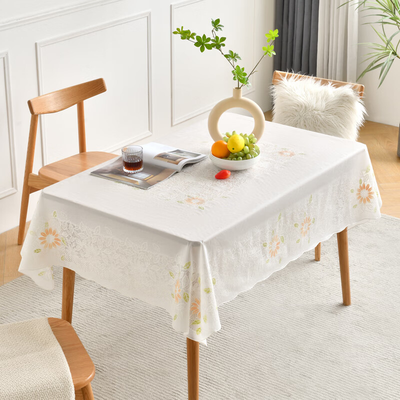 MEIWA tablecloth waterproof, oil-proof, anti-scalding lace rectangular tablecloth coffee table cloth tablecloth table mat 130*180cm orange