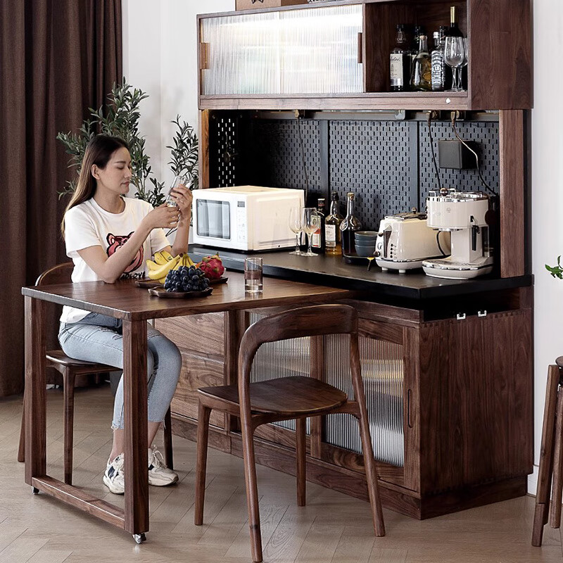 Soran North American black walnut sideboard dining table integrated wall-mounted rotatable folding restaurant storage cabinet slate storage cabinet black walnut cabinet 1.88 meters (combination cabinet)