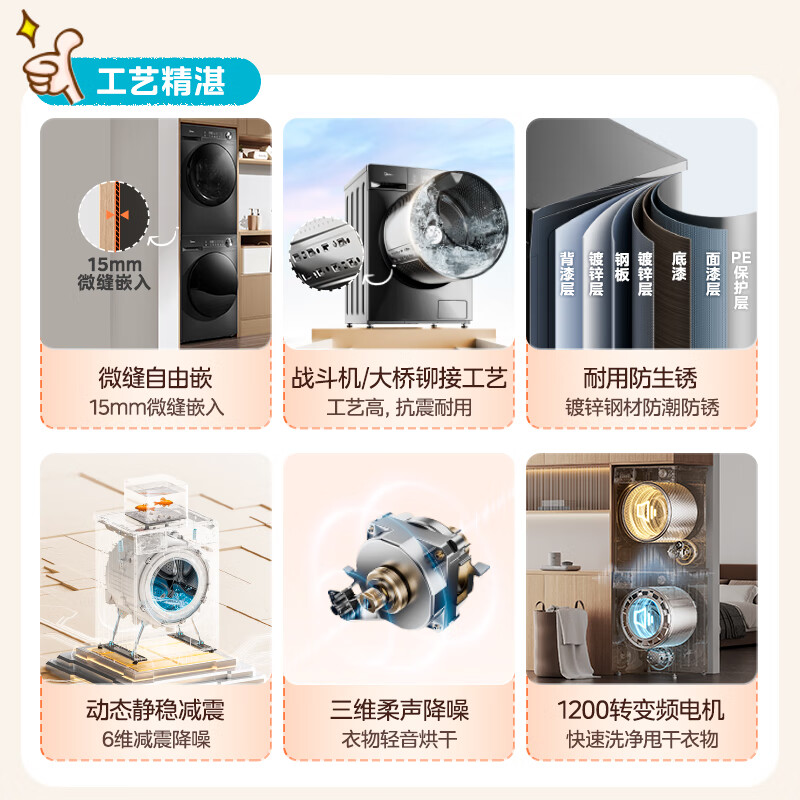 Midea washing and drying set 12KG drum washing machine fully automatic + variable frequency heat pump dryer MG120V36T + VH36T old for new state subsidy sterilization and mite removal