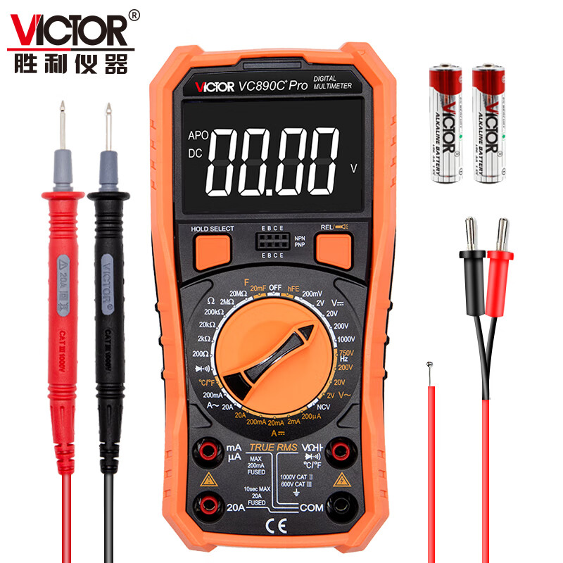 Victory Instrument (VICTOR) digital multimeter for electricians, high-precision multi-function household multimeter, automatic intelligent anti-burn digital display, VC890C+ Pro VR reverse display screen, capacitance measurement, official standard configuration