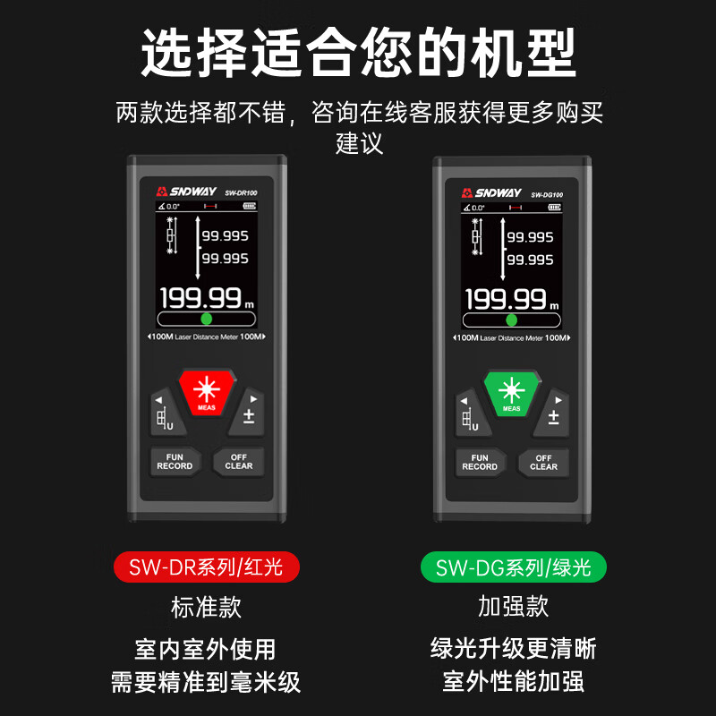 Shendawei two-way laser range finder 200 meters green light electronic ruler measuring instrument magnetic attraction on the back SW-DG100
