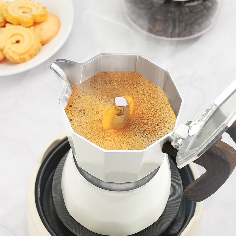 Mongdio Moka Pot Double Valve Coffee Pot Set Home Espresso Equipment Set Single Valve Black + Black Electric Stove + Filter Paper 150ml