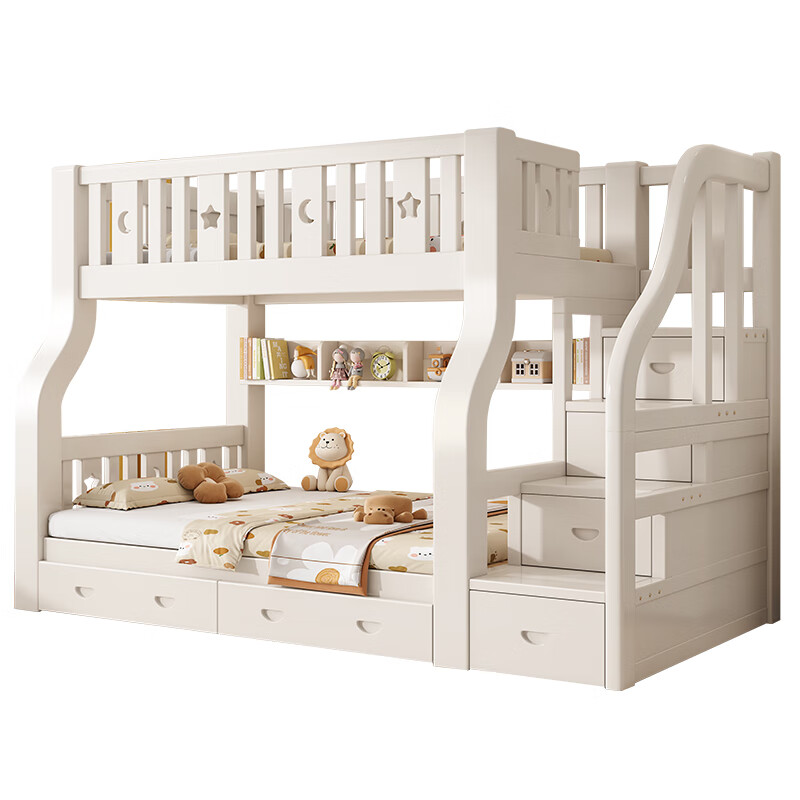 Chunhua upper and lower solid wood bed children's bunk bed small apartment solid wood double bed high and low bed white straight ladder 160 up and down 180
