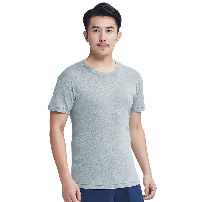 Yiershuang 2-pack 100% cotton men's short-sleeved ribbed old man's shirt T-shirt undershirt round neck cotton M/165