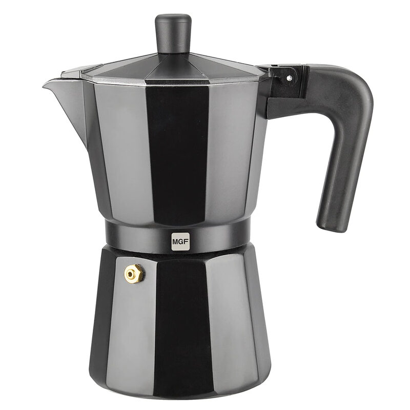 MAGEFESA Moka pot, 3-cup espresso pot, thickened aluminum, anti-scalding handle, universal for gas and electric stoves