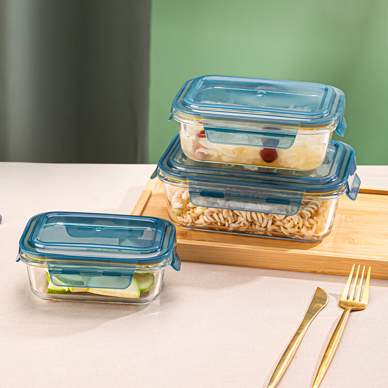 Leweishi high boron glass lunch box, microwaveable lunch box, lunch bowl, refrigerator crisper box, Lexian integrated lid 400ml+640ml two sets