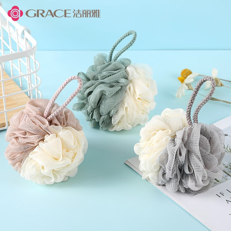 Jie Liya (grace) bath towel, bath ball, long-lasting, cute and bubble-rich bathing artifact for adults, color matching bath bar (green and white + gray and white)