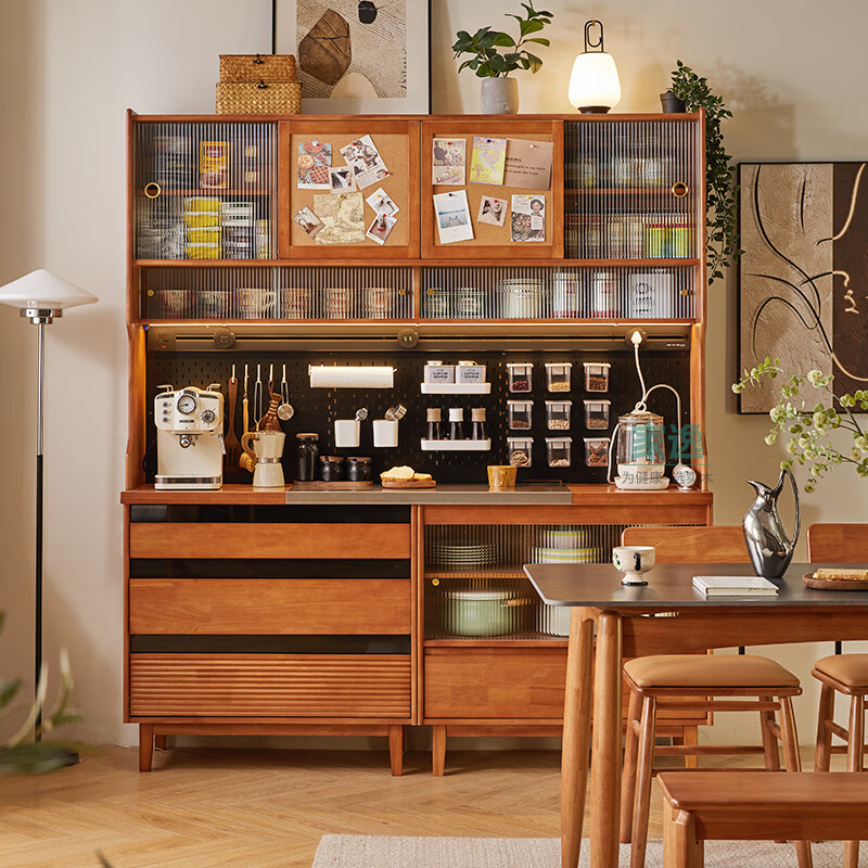 Jiayi sideboard solid wood wine cabinet multi-functional storage cabinet storage cabinet restaurant storage rack cherry wood color 1.8 meters