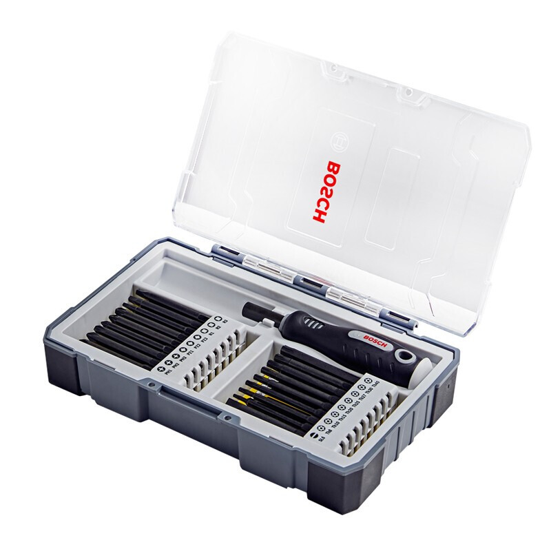 Bosch 37-piece long bit driver set with handle, hexagonal handle S2 steel bit, 1/4 hexagonal handle, 6.35mm four-wing, three-wing U-shaped square hole and other various bits 37-piece long bit set with handle