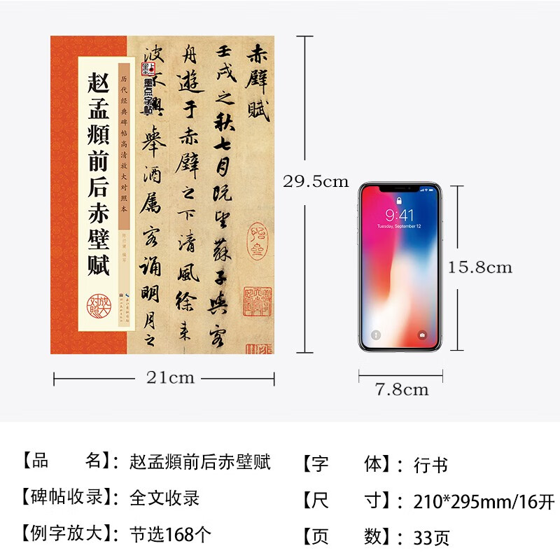 Ink dot copybook, calligraphy brush calligraphy, Zhao Mengfu's before and after Chibi Fu of Luo Shen, high-definition enlarged comparison version of classic stele calligraphy from past dynasties, simplified marginalia, running script calligraphy on stele calligraphy