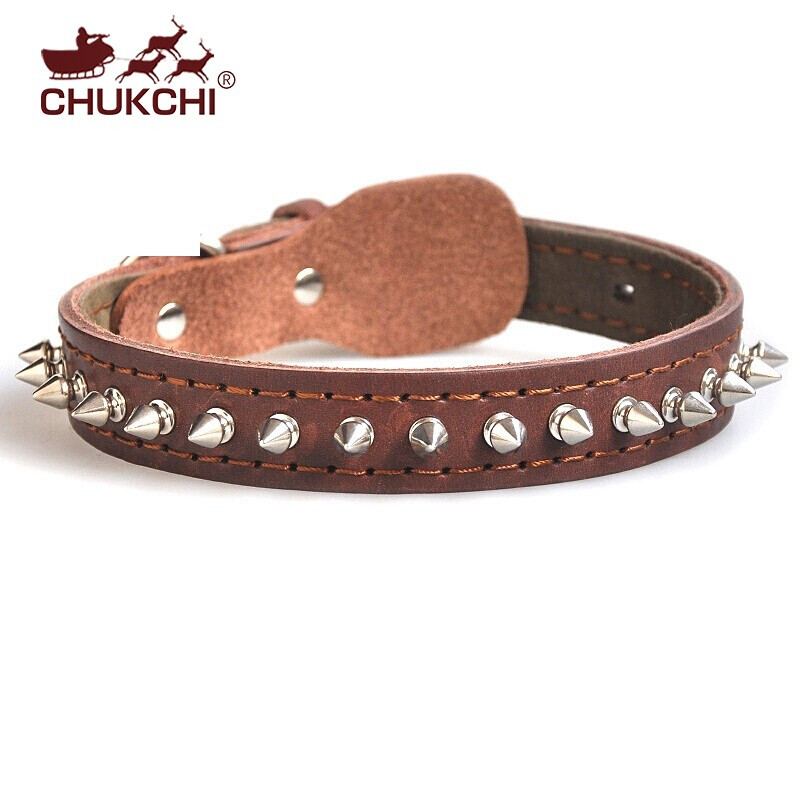 Chukchi (CHUKCHI) cowhide pet collar dog neck collar with acupuncture anti-bite for medium and large dogs 032B German Shepherd Pit Bull calfskin M neck circumference 36cm-46cm