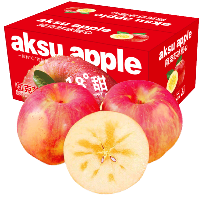 Aksu Apple Xinjiang Aksu Rock Candy Heart Apple Fresh Fruit Apple Red Fuji Gift Recommendation 10 Jin in Box Selected Single Fruit 75-80mm Net Weight 8.5 Jin