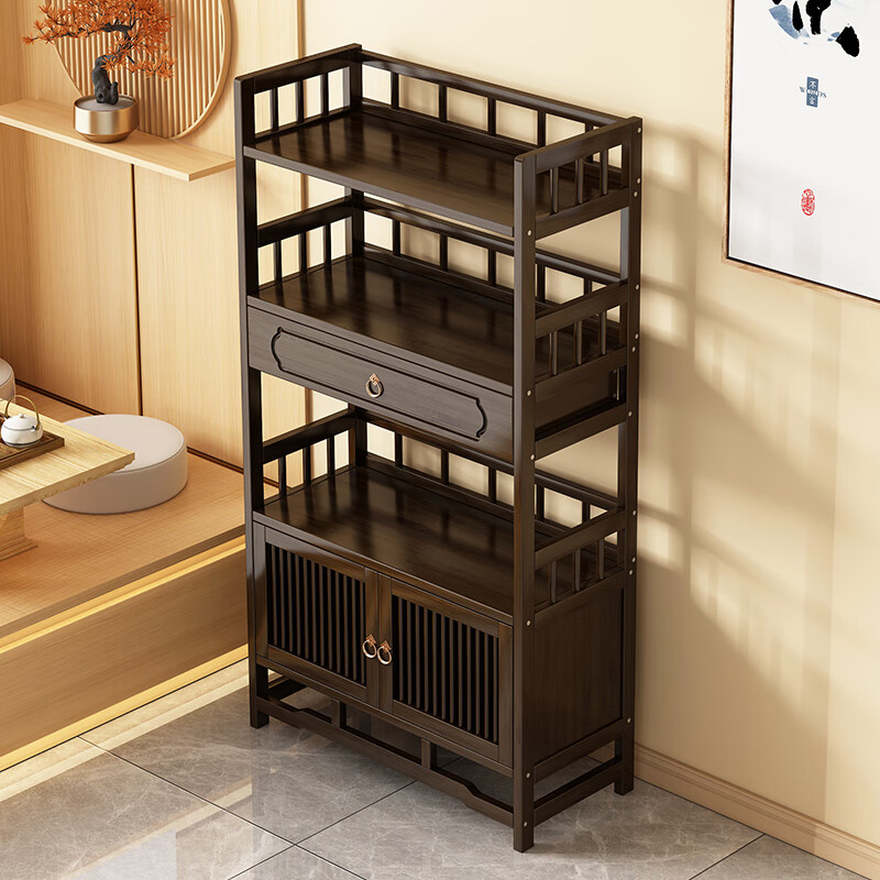 Yusenyi Xinjiang free shipping tea cabinet tea cabinet storage rack tea cabinet tea table table side cabinet tea tea set storage storage cabinet walnut color two-layer mid-draw 50 long fence style double door