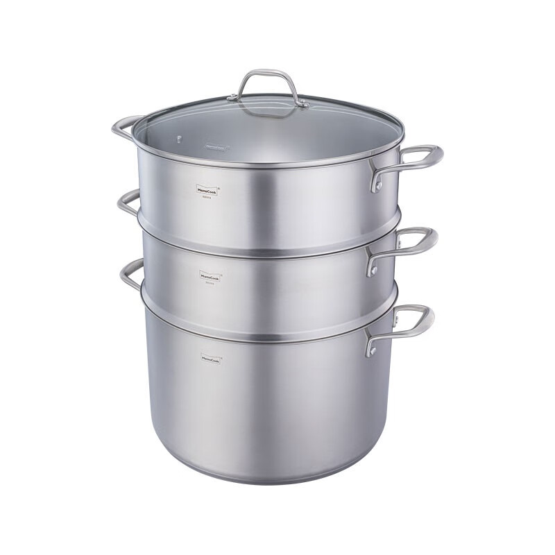 Momscook stainless steel steamer 34cm large steamer single layer double layer steamer 304 induction cooker gas universal (TL3421ST2) double layer steamer - 34cm