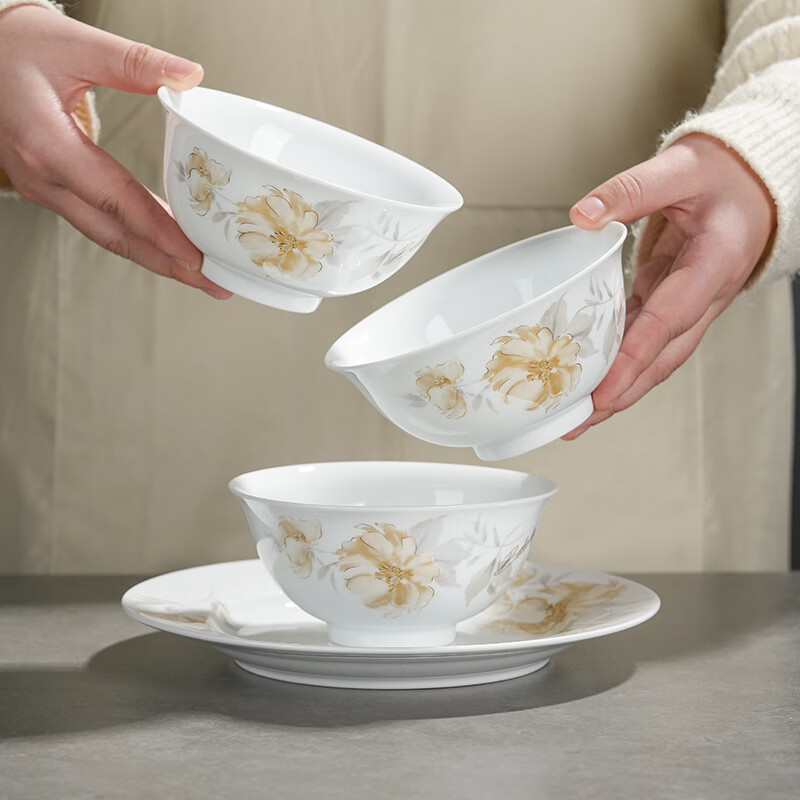 Jingdezhen official ceramic glazed decals for eating rice bowls, dishes, plates, spoons, tableware sets, gift boxes for housewarming, golden autumn years, 5-inch rice bowls, 2 pieces