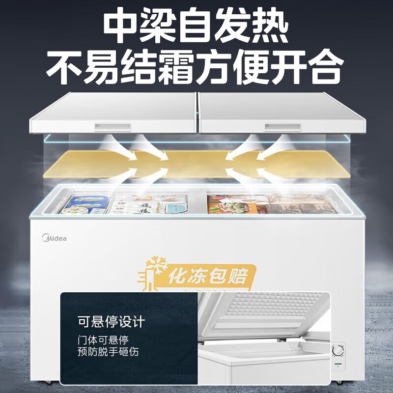Midea (Midea) 500 liters and above freezer commercial large-capacity double-door horizontal freezer deep-freezing quick-freezer large seafood special cabinet frozen meat quick-freezing cabinet tea cabinet fruit refrigerator 419 liters five-sided refrigeration PCM steel plate liner -26 degrees
