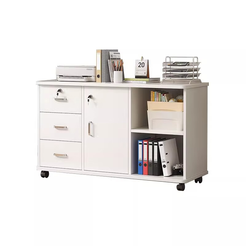 Xiule file cabinet office wooden lockable small cabinet mobile storage cabinet drawer cabinet with wheels under the table storage cabinet low cabinet one drawer one door style Nordic maple color