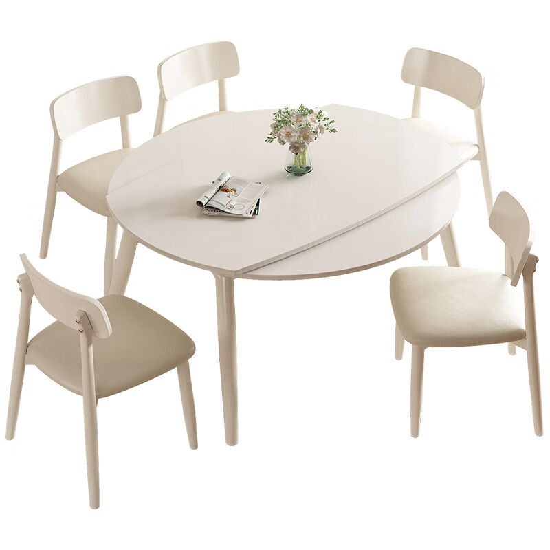 Pashaman dining table slate retractable dining table home French cream style foldable square and round dining table 1908Y retractable dining table 1.3 meters + 6 chairs 6195Y matte pure white slate