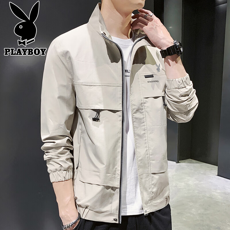 Playboy (PLAYBOY) jacket men's assault jacket men's autumn and winter men's casual workwear trendy tops Khaki XL
