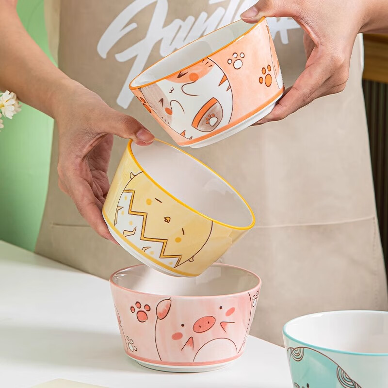 Persson ceramic tableware cute dishes internet celebrity high-looking household rice bowl 4.5-inch food bowl animal head 4 pieces mixed