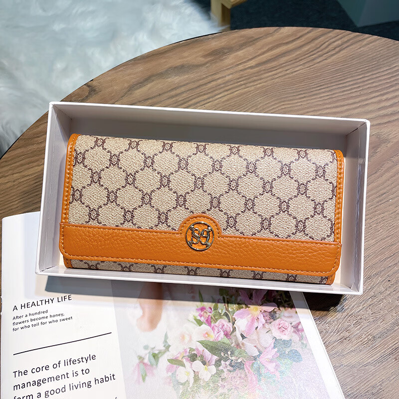 Kuqi Kangaroo (KUQIDAISHU) New Year's Eve Fashion Women's Wallet Women's Long Women's Wallet Two-fold Genuine Leather Multi-Card Slot Card Holder Women's Wallet Apricot