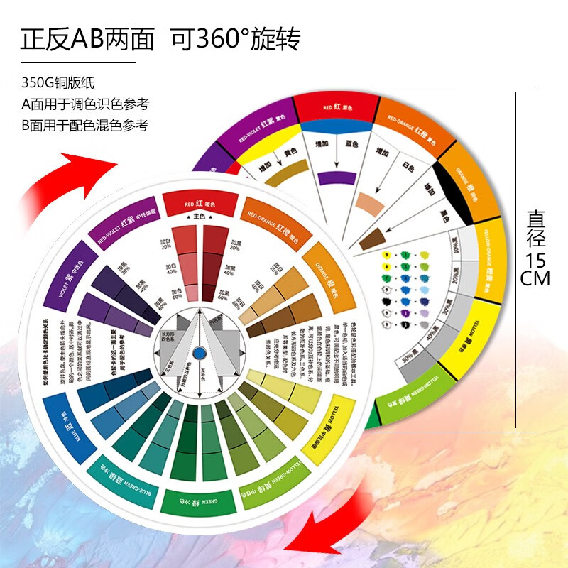 Multifunctional color wheel card 12 hue circle color circle chart color card multifunctional paint cake color card ratio three primary color card color matching color children's color recognition card sample country