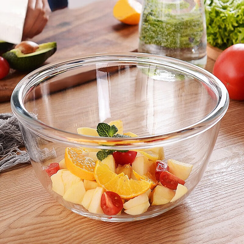 Green Apple New Year's gift food-grade lead-free glass bowl and basin salad bowl thickened soup bowl kneading basin 2.6L large capacity