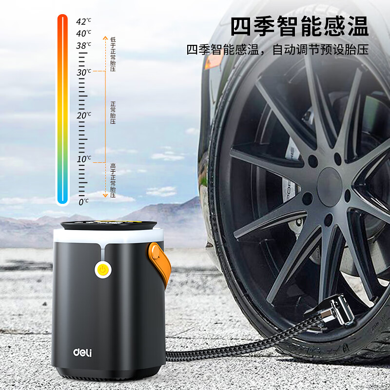 Deli vehicle-mounted air pump, wired and wireless dual-purpose tire pump and bicycle pump available for new energy vehicles