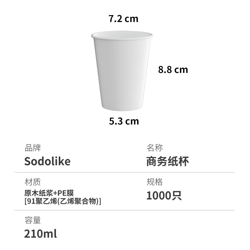 Sodolike Shangdao Disposable Paper Cups 210ml*1000 Thickened Cups Unprinted Water Cups Full Box Home Office