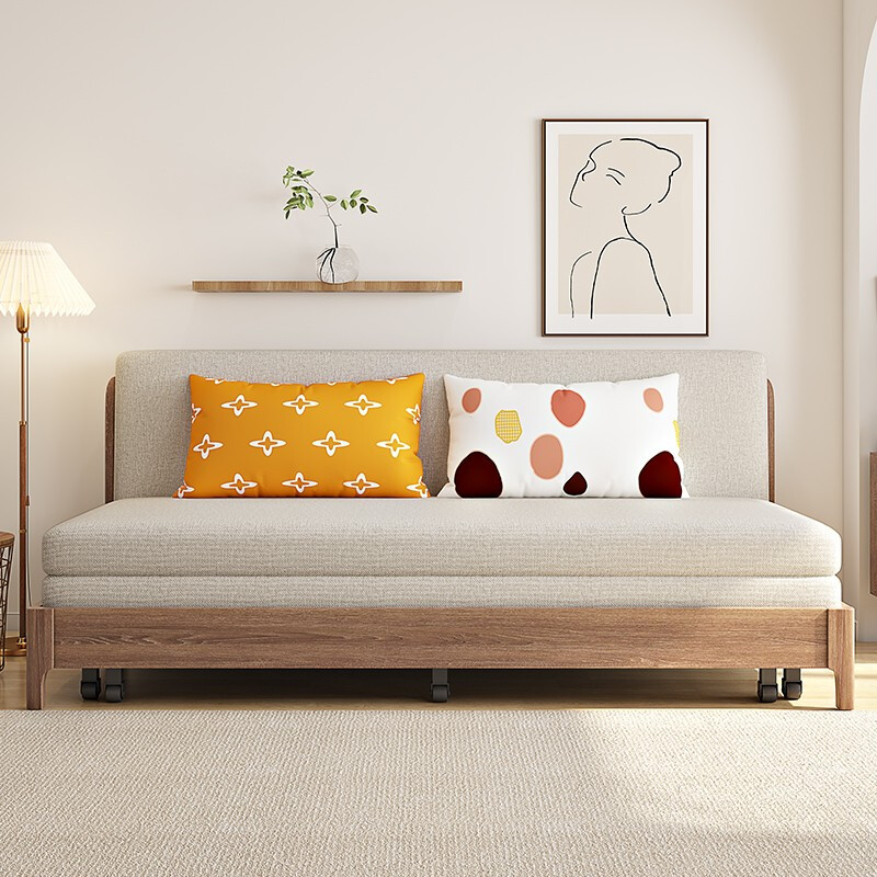 Yisheng solid wood sofa bed dual-purpose foldable multi-functional small apartment living room modern simple all-in-one dual-purpose 2025 new style 1.85m environmentally friendly coconut palm type storage