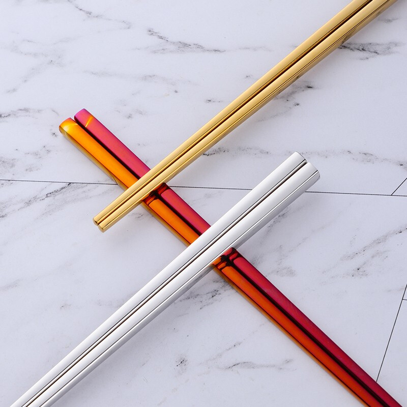 Buyer Star 304 stainless steel chopsticks household meal-sharing chopsticks anti-slip and fall-resistant single-person chopsticks one pair chopsticks set natural color 1 pair