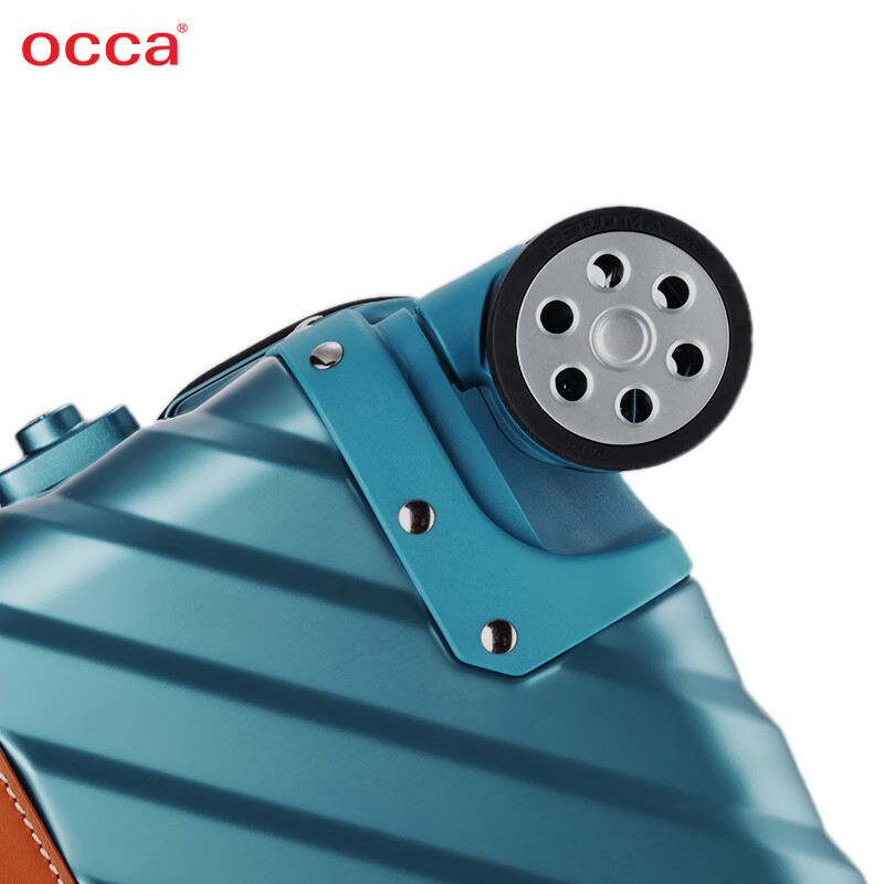 Occa suitcase business men's high-end diagonal striped aluminum-magnesium alloy trolley case metal cowhide travel retro boarding case retro silver 24 inches