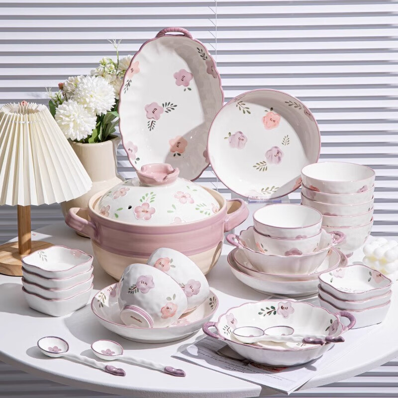 Persson bowl and dish set household good-looking bowls 2025 new high-looking bowls and plates Japanese fresh tableware set 4-person purple xuanhua gift box 18-piece set