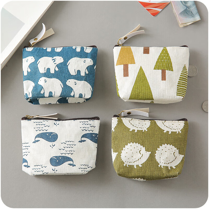 SHU GUO ER () Coin Purse Simple Korean Forest Wind Canvas Zipper Small Purse Creative Mini Coin Bag Female Student Money Pink