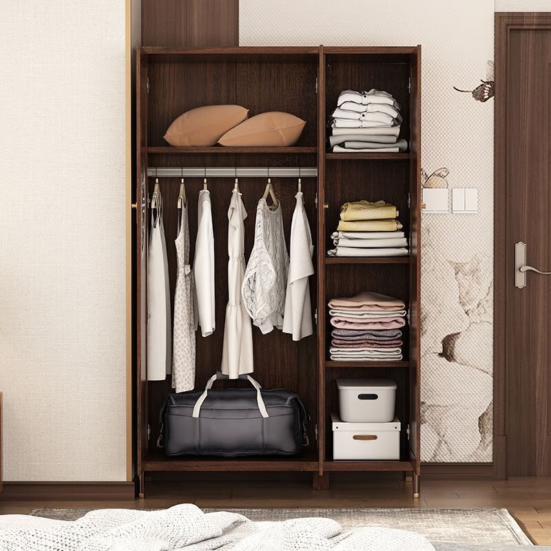 Qiuke new Chinese solid wood wardrobe small apartment home bedroom large wardrobe storage cabinet master bedroom simple storage cabinet