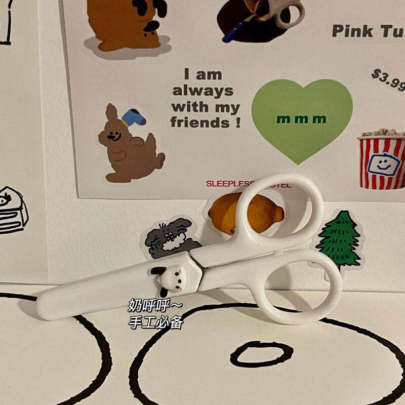 Ins creative cartoon scissors cute pacha dog girl heart utility knife student handmade dual-purpose scissors two-in-one portable cold white scissors-white pacha dog style-1 piece