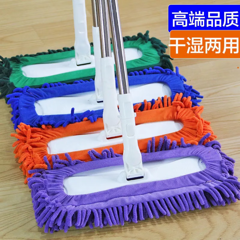 Xianfiya chenille large mop water-absorbing caterpillar household flat mop wooden floor tile wet dual-use mop artifact purple 2 cloth one rod