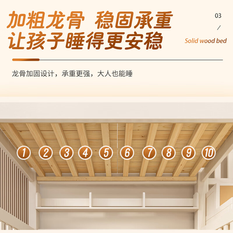 LAIKEXUAN double-layer solid wood children's bed and lower bed, high and low bed, double bed, ladder style, upper bunk 130, lower bunk 150cm