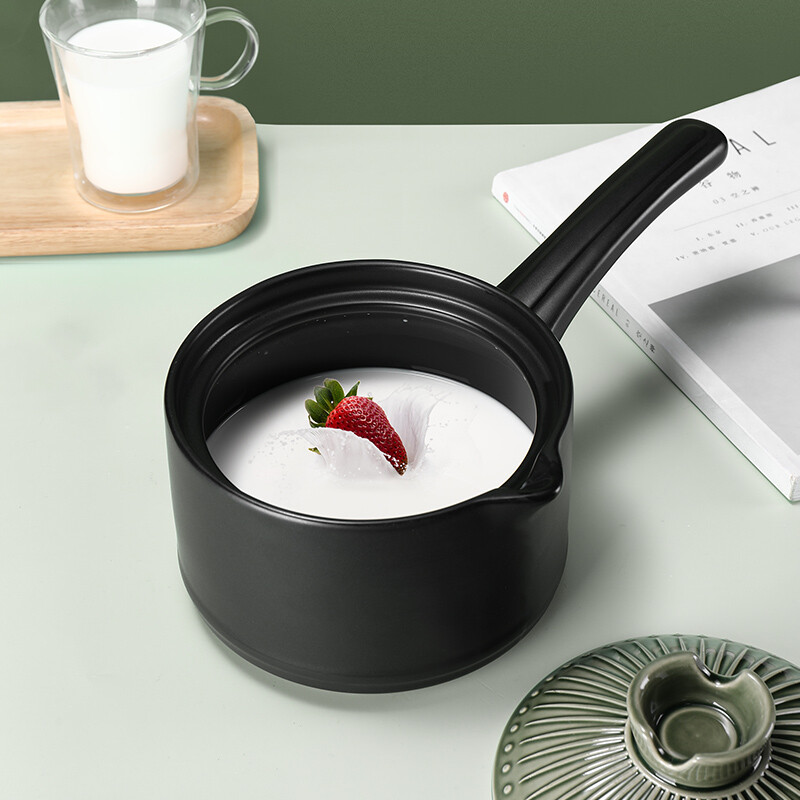 Pottery King single-handled casserole dry-fired non-cracking soup stew pot porridge small size 1-2 people long-handled ceramic milk pot with handle blue stripe single-handled milk pot 1.5L