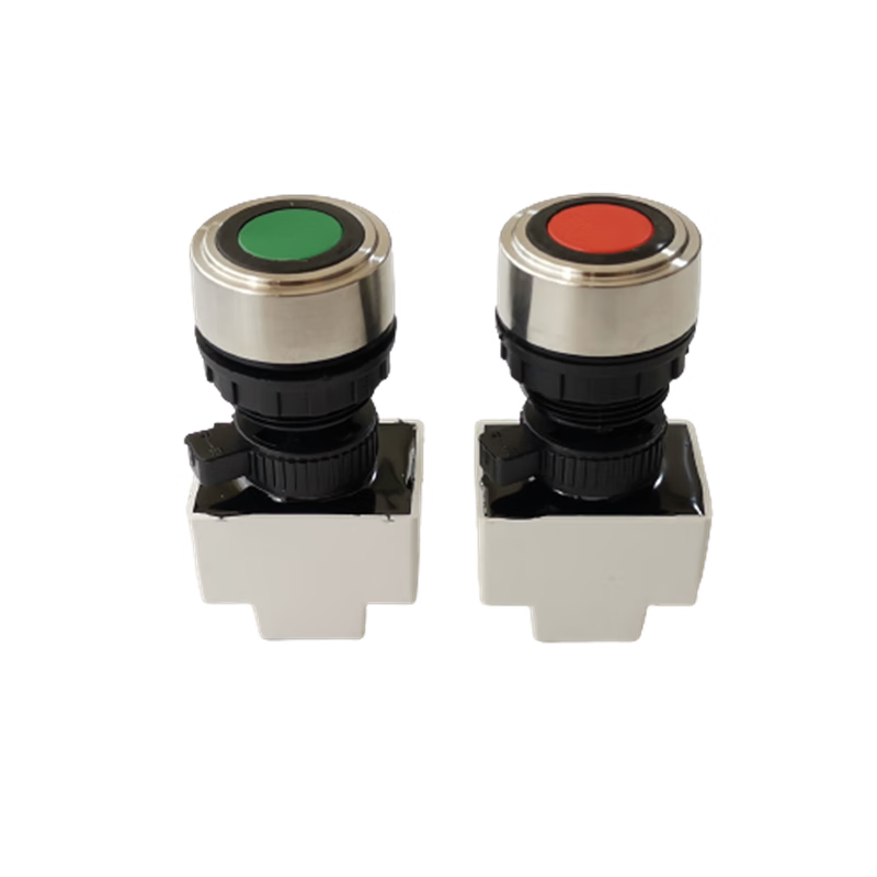 BA8030 metal shell control button 304 stainless steel outer ring start stop button switch red one normally open and one normally closed