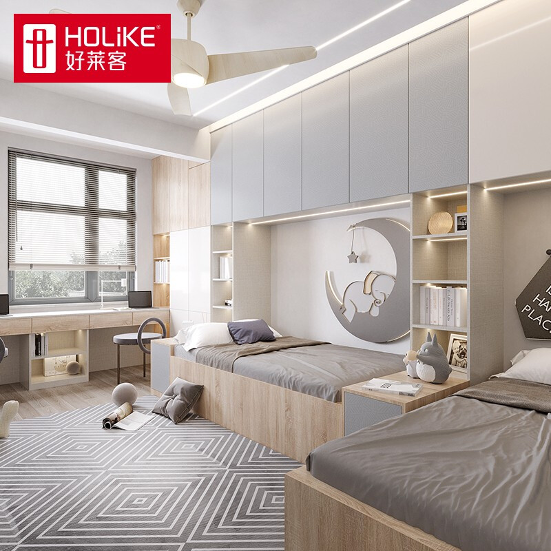 Holike custom tatami bed, twin teen room, desk, wardrobe, integrated cabinet bed, whole house furniture customization, custom gold