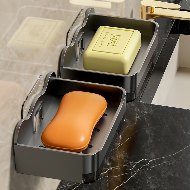 Gu Ruiniao punch-free soap dish wall-mounted bathroom double-layer soap drain box home bathroom wall soap shelf gray 2 pieces (with drain tray) no specifications