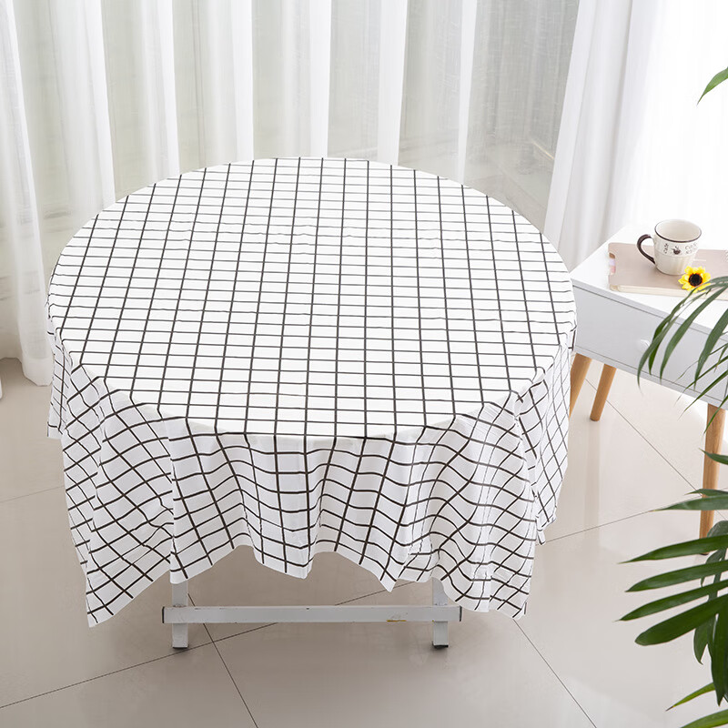 Zhiduosao New Year disposable tablecloth food stall tablecloth picnic mat plastic tablecloth thickened round table waterproof household greaseproof paper disposable black and white checkered tablecloth 5 sheets 5 pieces 1.8*1.8M