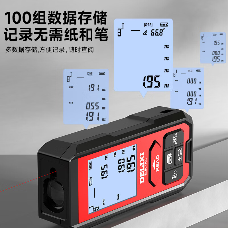 Delixi Electrical Distance Meter Infrared Laser Ruler Millimeter High-Precision Electronic Ruler Handheld Outdoor Household 120 Meter Room Measurement Flagship Model Lithium Battery/Voice Broadcast 120 Meters