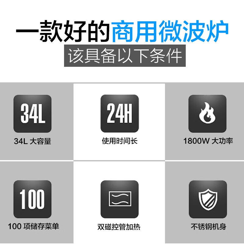 Midea commercial microwave oven with large capacity for hotels and restaurants, high-power rapid thawing, all-stainless steel body, roasted chicken and wings, non-stop heating oven EMA34GTQ-SS 34 liters 1800W, expensive and refundable, best-selling on the entire network