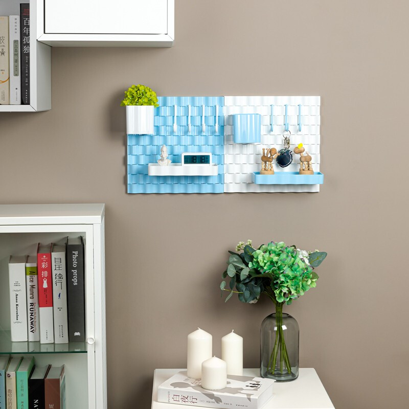 Deli household perforated board without punching kitchen bathroom wall storage rack dormitory rack shelf large capacity board perforated board tray 197*28*97mm (white)