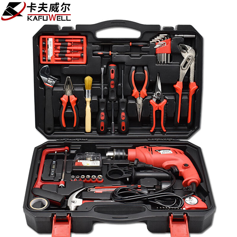 Kraftwell 500W electric drill tool box set, impact drill, home repair tools, 94-piece set P1044A