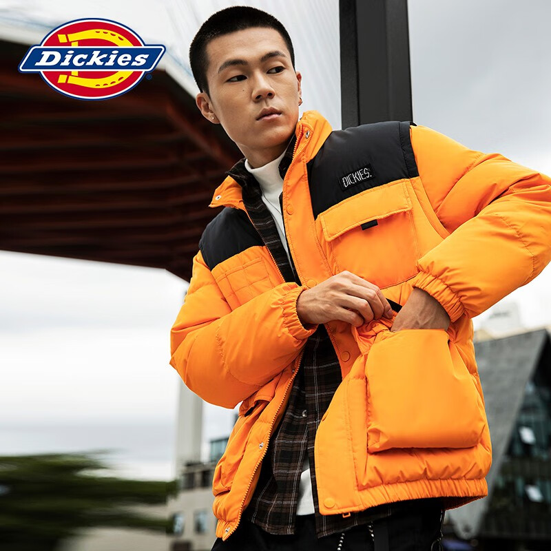 Dickies down jacket multi-pocket basic jacket Men's casual all-match thickened jacket 9460 Persimmon Orange (Loose version) S Down filling 165 grams